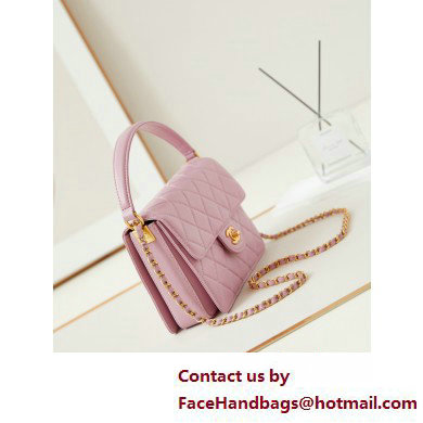 Chanel Grained Calfskin  &  Gold-Tone Metal Flap Bag with Top Handle Pink 2025